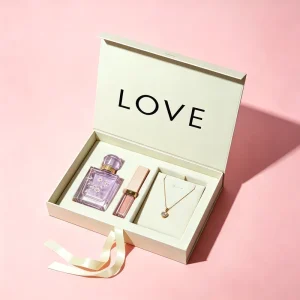 Custom Cosmetic Perfume Bottle Set Packaging Magnetic Rigid Gift Box for Wedding and Valentines Day Paper Gift Box with Ribbon