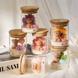 Custom Cute Gifts Fragrance Flower Pink Cute Bear Scented Candle Popular Soy Wax Scented Candles for Birthday Wedding Party