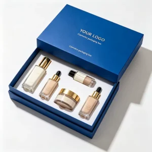Custom Design Blue Printing Packaging Boxes Rectangle Paper Box with logo Insert Lid and Base Box for Cosmetics Set Perfume