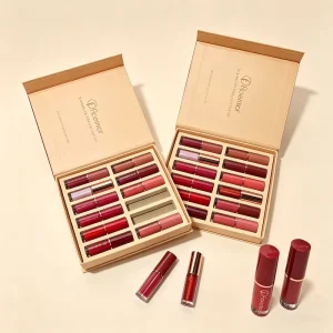 Custom Elegant Matte Lipstick Gift Set Box Luxury Magnet Loose Powder Paper Box Insert Recycled Materials Sponge Rose Gold Foil
