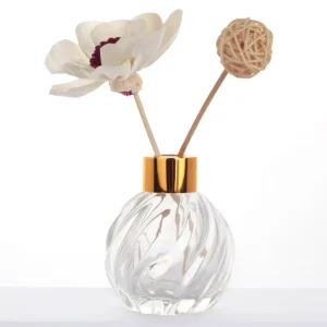 Custom Empty 100ml Transparent Round Glass Reed Diffuser Bottle with Cork Finish and Screen Printed for Diffuser