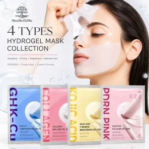 Custom Formula 4 Types Hydrogel Facial Mask PDRN Collagen GHK Cu Kojic Acid Turmeric Deep Hydration Firming Brightening Care Set