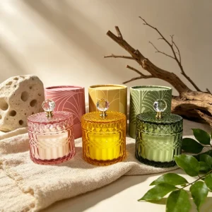 Custom Fragrance Christmas Gift Colored Glass With Lid Custom Handmade Candles Luxury Soy Wax Scented Candles