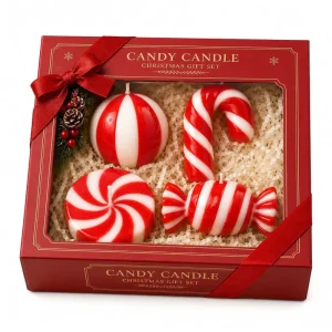 Custom Handmade Christmas Ball Candy Cane Shape Christmas Candles for Festival Decor Fragrance Xsmas Gift Box Scented Candles