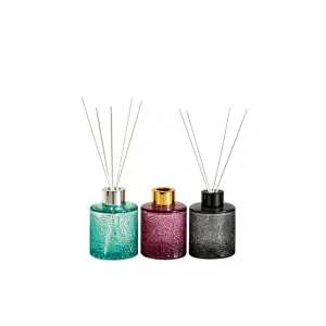 Custom Home Decor Glass Reed Diffuser Large Capacity Embossed Design Various Scents Optional Long Aroma Reed Diffuser