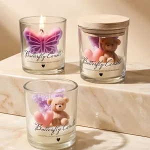 Custom Label Butterfly Scented Candle with Wood Lid for Wedding Decor Gift