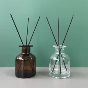 Custom Logo 100ml 150ml 250ml Round Empty Clear Glass Reed Diffuser Bottle with Sticks and Lid