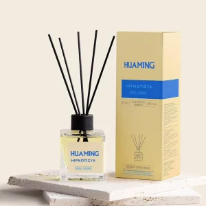 Custom Logo 120ml Square Clear Glass Reed Diffuser with Black Fiber Sticks and Custom Packaging