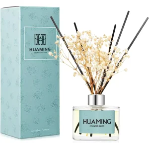 Custom Logo 200ml Clear Flat Square Reed Diffuser with Dried Baby’s Breath Flower Rattan Sticks Custom Gift Box Home Fragrance