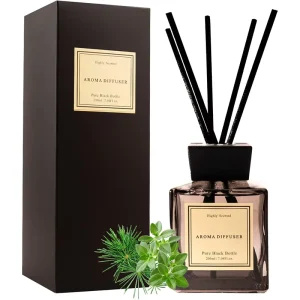 Custom Logo 200ml Matte Black Square Glass Reed Diffuser with Black Fiber Sticks and Custom Gift Box