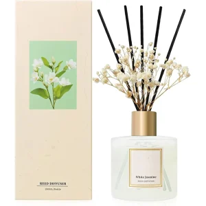 Custom Logo 200ml Matte Frosted Flat Square Reed Diffuser Gold Cap White Jasmine Scent Dried Gypsophila Custom Home Fragrance