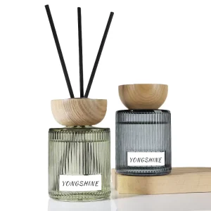 Custom Logo 200ml Round Reed Diffuser Glass Bottle with Wooden Cap Home Fragrance Packaging