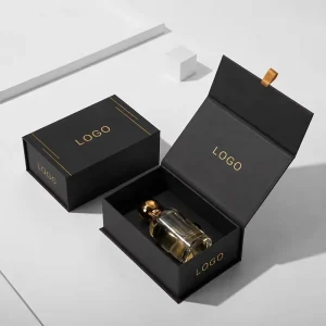 Custom Logo Black Magnetic Gift Box Packaging Rigid Paper Drawer Boxes for 30ML 50ML Perfume Bottles