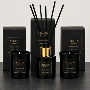 Custom Logo Black Scented Candle Gift Box Home Fragrance Set Reed Diffuser Set for Hotel Spa