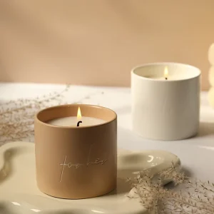 Custom Logo Ceramic Cup Clean Burning Soy Wax Scented Candle for Wedding Favor Home Fragrance Gift Sets