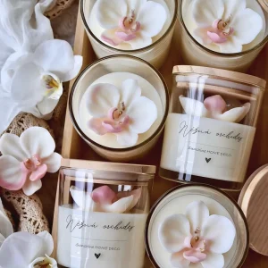 Custom Logo Elegant Orchid Candle Flower Velas Aromaticas in Glass Jar with Lid for Event Gifts Home Decoration Wedding Gifts