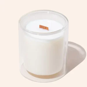 Custom Logo Home Aromatherapy Double Wall Clear Wooden Wick Soy Wax Glass Jar Scented Candle