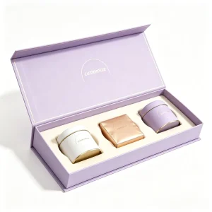 Custom Logo Lavender Gift Box with Velvet Insert Rigid Cardboard Magnetic Box for Candle and Skincare Set Packaging