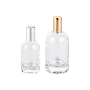 Custom Logo Low MOQ Cosmetic Refillable Boston Round 30ml 50ml Fine Mist Spray Glass Perfume Bottle with Silver Golden Caps