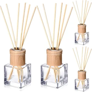 Custom Logo Mini Square Clear Glass Reed Diffuser Natural Wooden Cap Bamboo Rattan Sticks Custom Packaging Home Aroma Fragrance
