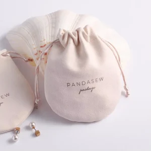 Custom Logo Print Velvet Suede Drawstring Packaging Bag With Half Round Bottom Jewelry Pouch
