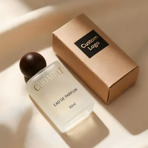 Custom Logo Printing Luxury Frosted Flat Square 50ml Glass Perfume Spray Bottle with Box for Gifting Packaging