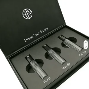 Custom Logo Rigid Perfume Box Gift Set Recycled Materials Luxury Packaging Custom Inner Tray Inserts Gold Foil Stamping