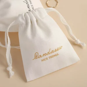 Custom Logo White Herringbone Cotton Drawstring Packaging Bag Jewelry Gift Pouch