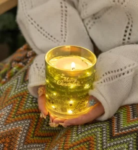 Custom Luxury Built in Light sensitive LED Christmas Romantic Gifts Holiday Decorations Soy Wax Scented Candles