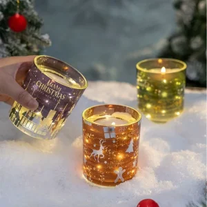 Custom Luxury Built in Light sensitive LED Christmas Romantic Gifts Holiday Decorations Soy Wax Scented Candles