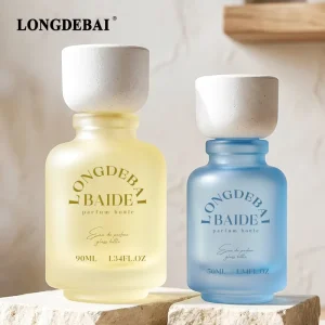 Custom Luxury Frosted Empty 50ml 90ml 100ml Yellow Glass Spray Perfume Bottles Crimp Round Perfume Bottle With Plastic Cap