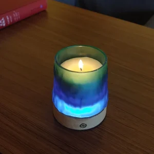 Custom Luxury Handmade LED Soy Wax Scented Candles with Luminous Wood Pedestal and Lid for Christmas and Halloween Occasions