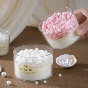 Custom Luxury Handmade Modern Pearl Decorated Scented Candles with Pure Plant Wax Glass Jars for Diwali Ramadan Bars