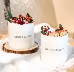 Custom Luxury Valentine’s Day Diwali Scented Candles Private Label Romantic Home Fragrance Handmade Fruit Pattern Dried Flower