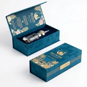 Custom Luxury Velvet Magnetic Gift Box Gold Foil Stamping Perfume Packaging Box Premium Fragrance Presentation Box