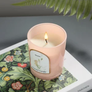 Custom Modern Luxury Unique Color Round Empty Glass Candle Jar with Screw Wooden Lids for Gifts