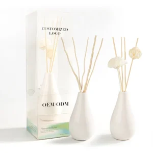 Custom Moq 500Sets Luxury Ceramic Bottle Air Freshener Scented Oil Home Fragrance Set With Dried Flower Sticks