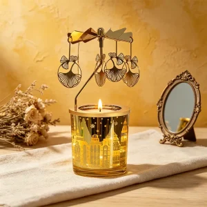 Custom Nordic Decorative Brass Luxury Candle Jars Vintage Tea Light Gold Candle Jars Rotary Candle Holder
