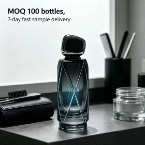 Custom Perfume Black Frosted Geometric Bottle Silver Pebble Lid Long Lasting Woody Oud Scent Private Label OEM