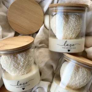 Custom Personalized Luxury Heart Shaped Aromatherapy Candles Glass Jar Handmade Home Decor Fragrance Wedding Scented Candles