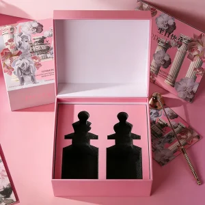 Custom Pink Black Paperboard Gift Box for Cosmetic Perfume Skincare Set Sponge Insert Matt Lamination Magnetic Closure Custom