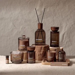 Custom Print Logo Home Fragrance Reed Diffuser Glass Bottle with Wood and Resin Caps