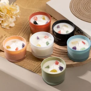 Custom Private Label Home Ornament Gift Healing Candle Jars Luxury Crystal Glass Scented Candle with Crystals Stones