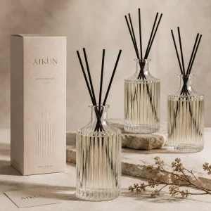 Custom Private Label Logo Reed Diffuser Home Fragrance Set Glass Bottle Rattan Sticks Reed Diffuser