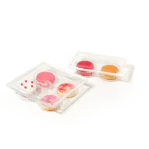Custom Recyclable Clear Dessert Packaging Plastic Clamshell Box Packaging PET Macaron Party Favors Container