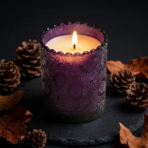 Custom Rose scented Soy Wax Candles in Purple Glass Jar Fresh Air Scent 3 7 Days Burning Time Gift ready