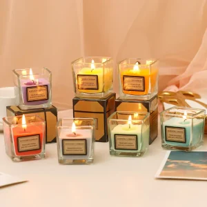 Custom Small Candle Factory Yoga Meditation Aromatherapy Wedding Gift Candle Luxury Square Glass Jar Soy Wax Scented Candles