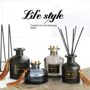 Custom Stained Glass Blue Gray Black 150ml 200ml Screw Cap Gold Cap Screen Printing Empty Perfume Reed Diffuser