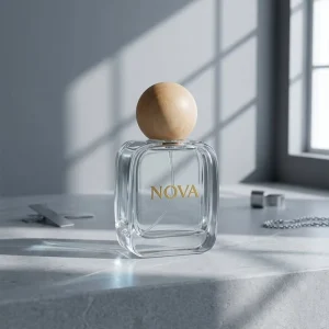 Custom Transparent Square Glass Perfume Bottles Premium Empty Perfume Bottle Round Wooden Lid