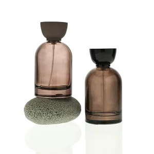Custom Unique Brown Glossy Transparent 30ml 50ml 100ml Glass Bottle Irregular Black Brown Cap Empty Glass Perfume Spray Bottle